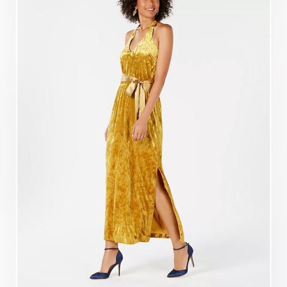 AVEC LES FILLES Velvet Halter Maxi Dress Size 10 Gold Gorgeous - Picture 1 of 7